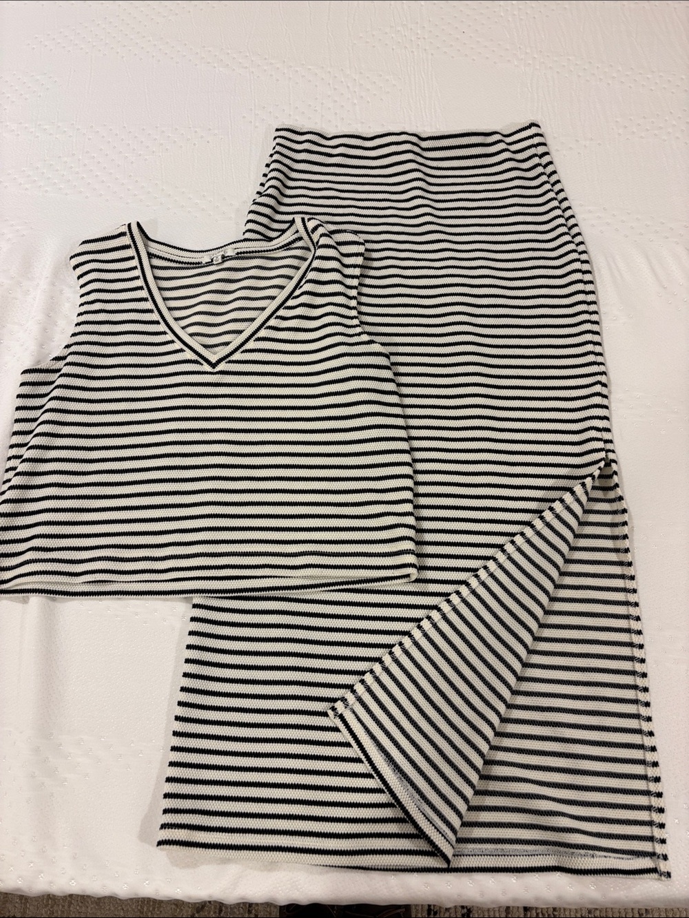 Z Supply Black & White Striped Ribbed Tank and Skirt Set size Medium